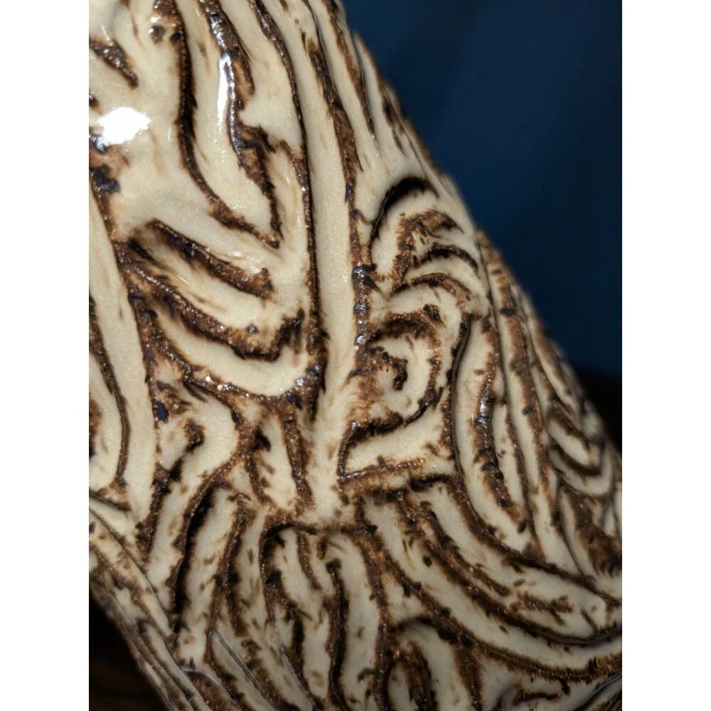 Vase Textured Etched Studio Pottery Stoneware Brown Cream Artist Stamped